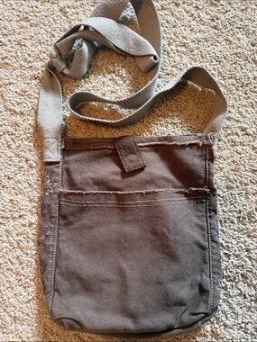 thirty-one Brown Canvas Crossbody Bag with Purple Embroidery